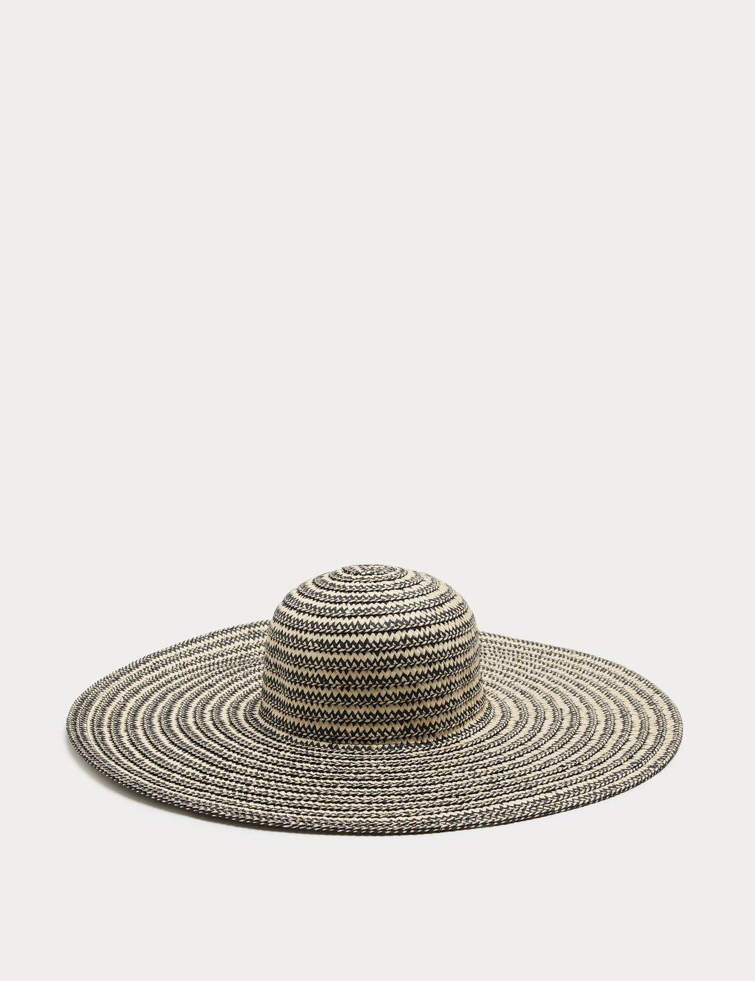Straw Striped Wide Brim Hat - BLACK MIX / Small-Medium
