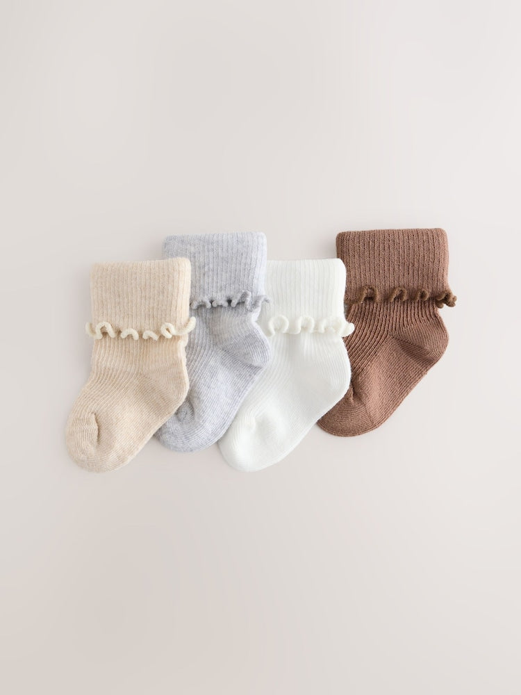 Neutral Turn Over Frill Baby Socks 4 Pack - Neutral Turn Over / Up To 3 Months (50 - 62cm)