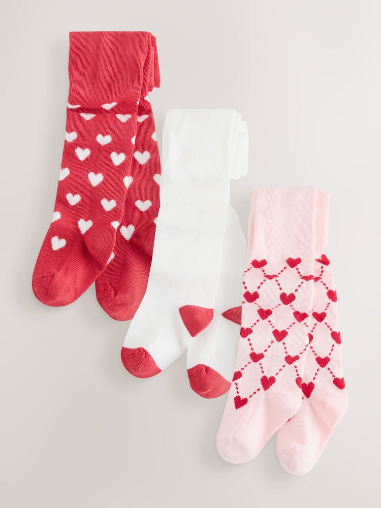 Red and Pink Heart Baby Tights 3 Pack - Red and Pink Heart / Up To 3 Months (50 - 62cm)