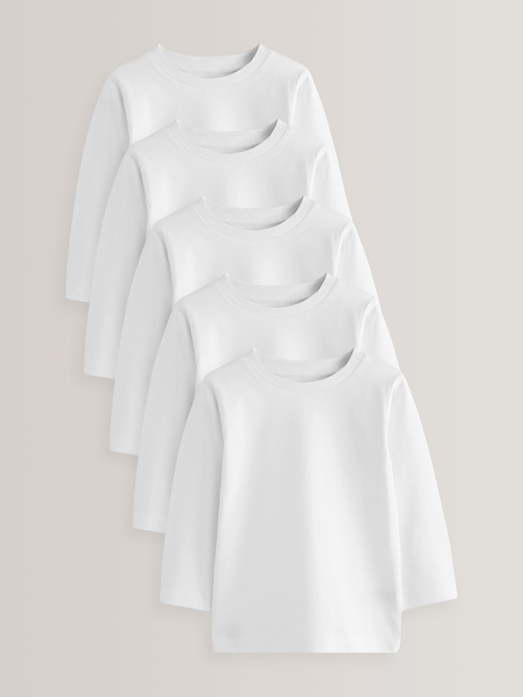 White 5 Pack Long Sleeve T-Shirts (3mths-7yrs)