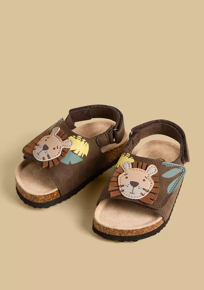 Lion Applique Sandals with Hook and Loop Closure