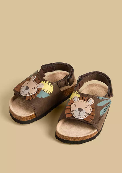 Lion Applique Sandals with Hook and Loop Closure