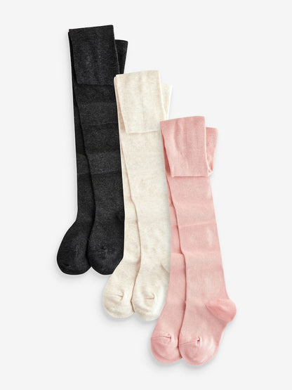Pink Cream and Dark Grey 3 Pack Cotton Rich Tights - Size Up To 6 Months (50 - 68cm) - Pink Cream and Dark Grey