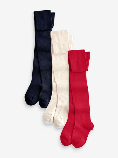 Red Navy Blue and Cream 3 Pack Cotton Rich Tights - Size Up To 6 Months (50 - 68cm) - Red Navy Blue and Cream