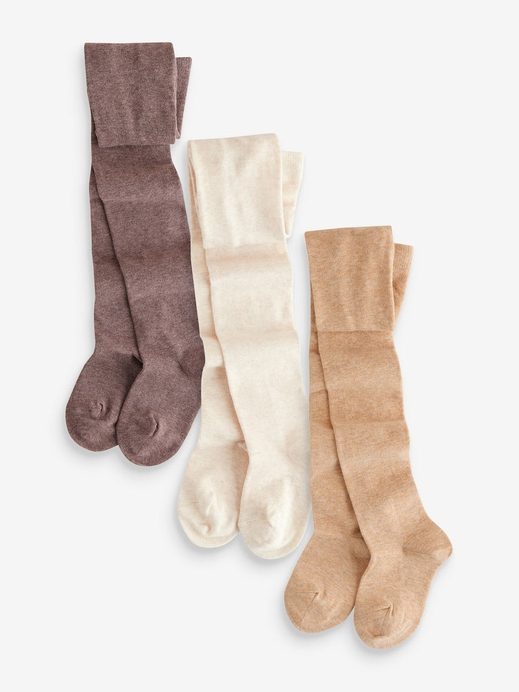 Cream/Neutral 3 Pack Cotton Rich Tights - Size Up To 6 Months (50 - 68cm) - Cream/Neutral