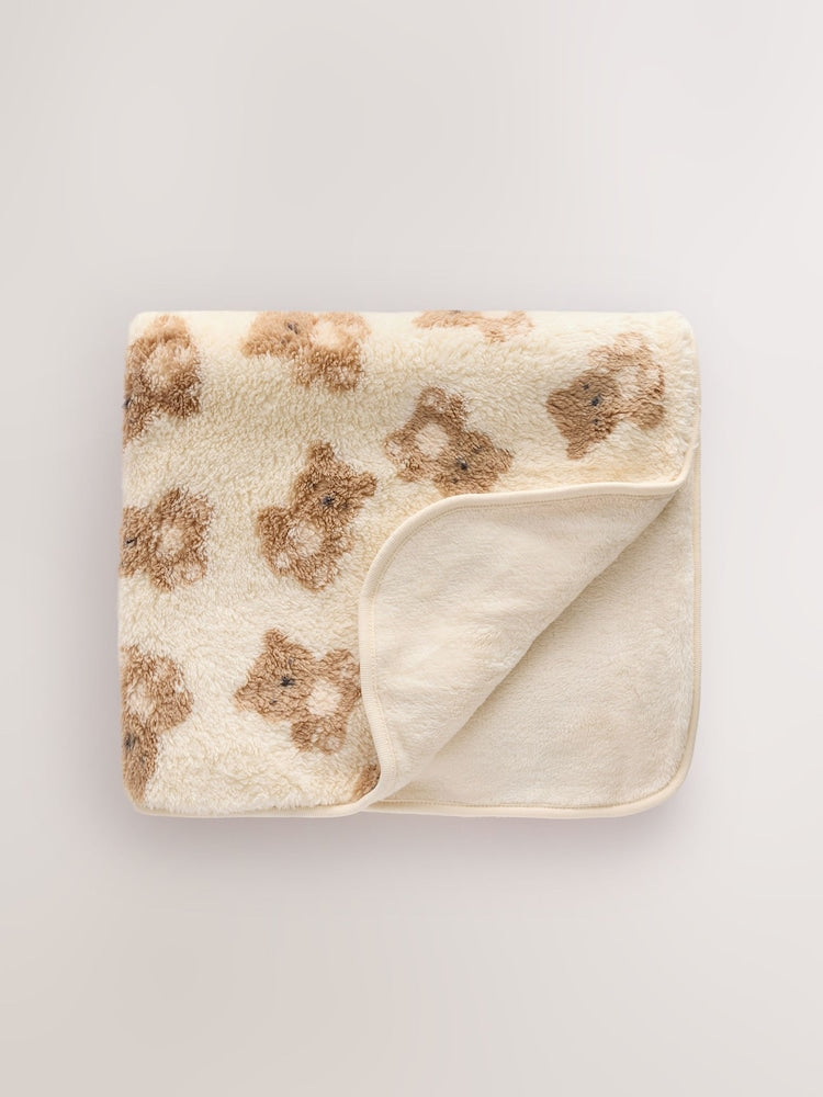 Cream Bear Fleece Baby Blanket - Size ONE - Cream Bear