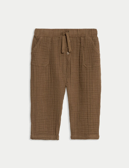 Pure Cotton Double Cloth Trousers (0-6 Yrs) - BROWN / 2-3 Years