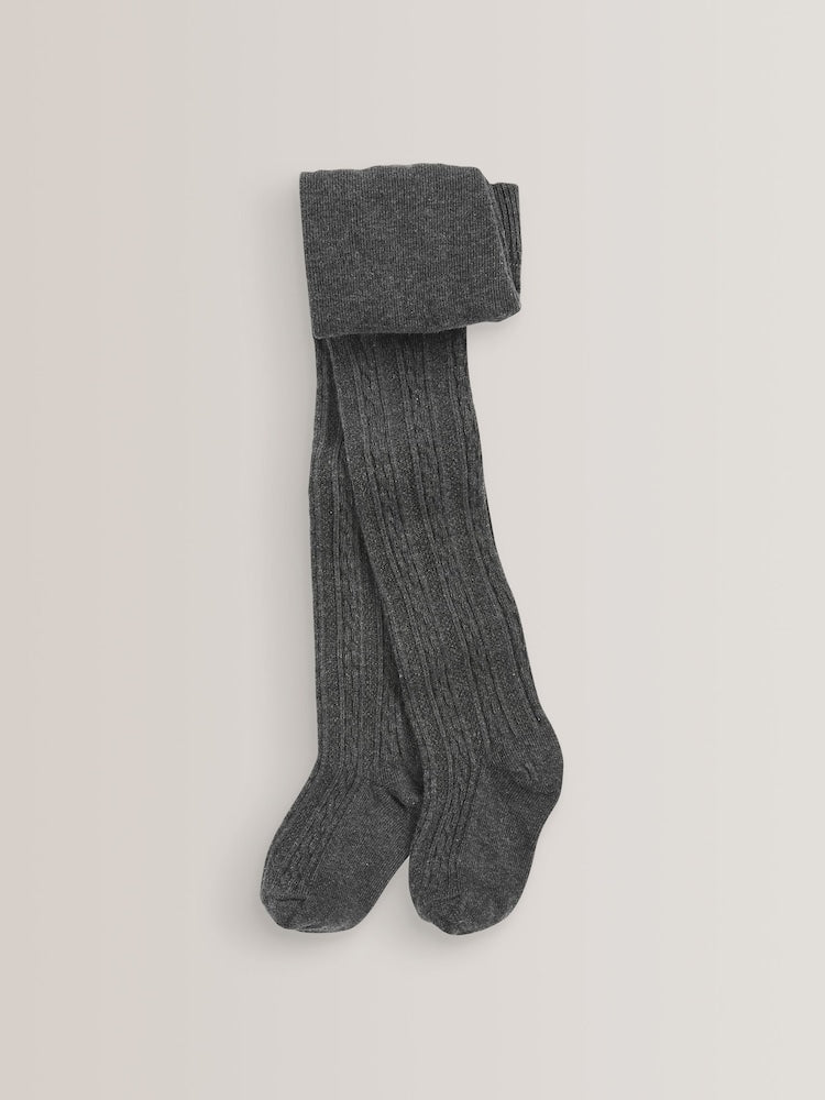 Charcoal Grey Regular Length Cotton Rich Cable Tights
