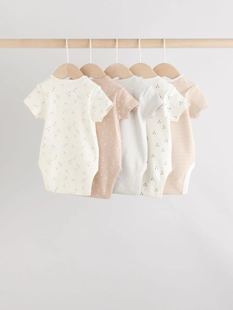 Neutral 100% Cotton Short Sleeve Baby Bodysuits 5 Pack