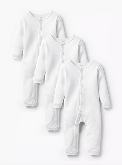 Love Earth Solid Sleepsuit with Long Sleeves - Set of 3-baby-girls-clothing-nightwear-sleepsuits-image-1