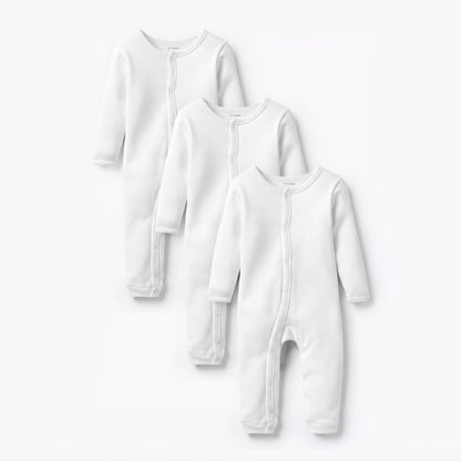 Love Earth Solid Sleepsuit with Long Sleeves - Set of 3 - White / 12-18 mths