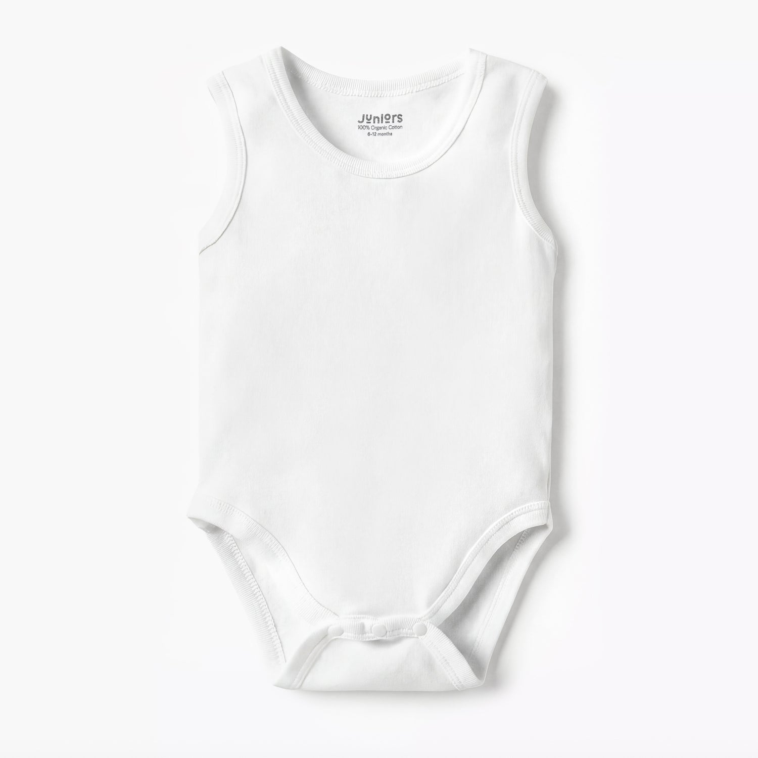 Juniors Solid Sleeveless Bodysuit with Button Closure - White / 12-18 mths