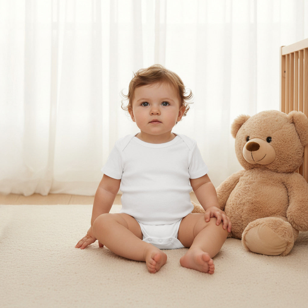 Juniors Solid Bodysuit with Round Neck and Short Sleeves - White / 12-18 mths