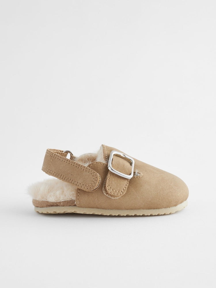 Neutral Faux Fur Lined Baby Clogs (0-18mths) - Size Up To 3 Months (50 - 62cm)