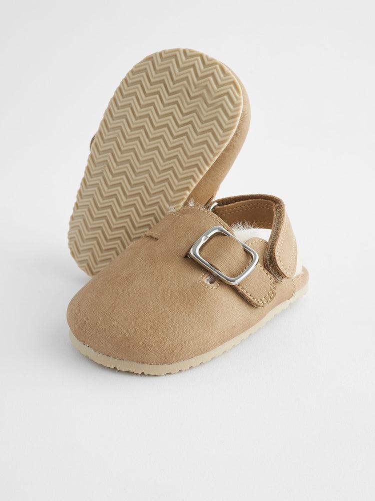 Neutral Faux Fur Lined Baby Clogs (0-18mths) - Size Up To 3 Months (50 - 62cm)