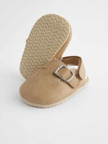 Neutral Faux Fur Lined Baby Clogs (0-18mths) - Size Up To 3 Months (50 - 62cm)