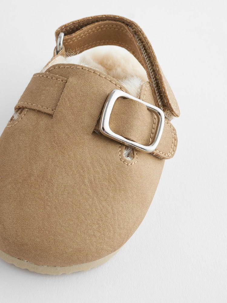 Neutral Faux Fur Lined Baby Clogs (0-18mths) - Size Up To 3 Months (50 - 62cm)