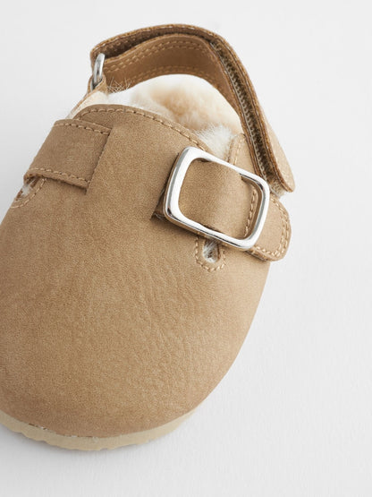 Neutral Faux Fur Lined Baby Clogs (0-18mths) - Size Up To 3 Months (50 - 62cm)