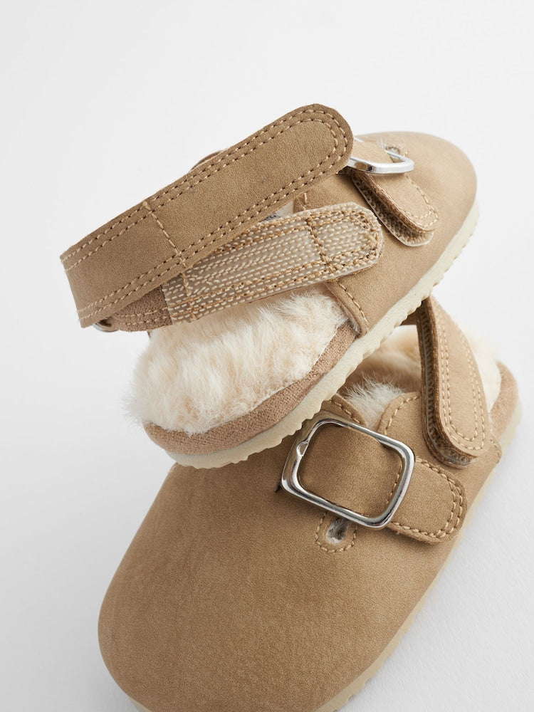 Neutral Faux Fur Lined Baby Clogs (0-18mths) - Size Up To 3 Months (50 - 62cm)