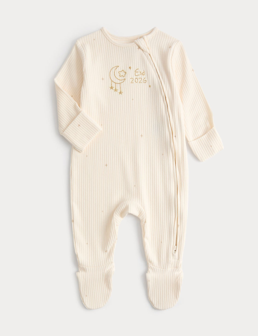 Cotton Rich Ribbed Eid Sleepsuit (7lbs-1 Yrs) - WHITE / 0-3 Months