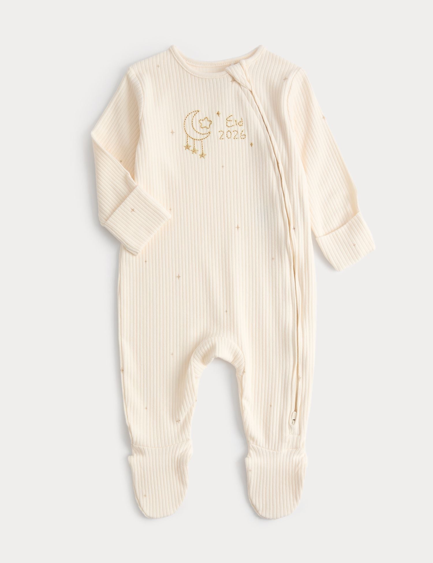 Cotton Rich Ribbed Eid Sleepsuit (7lbs-1 Yrs) - WHITE / 0-3 Months
