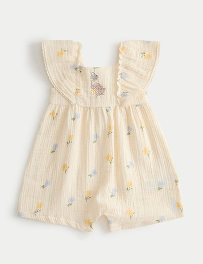 Pure Cotton Peter Rabbit™ Floral Romper (0 Mths-3 Yrs) - CREAM / 12-18 Months