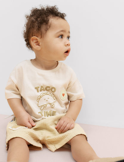 Pure Cotton Taco Fringe T-shirt and Shorts (0-5 Yrs)