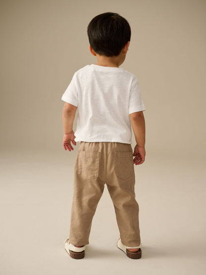 Tan Brown Regular Fit Linen Blend Pull on Trousers (3mths-7yrs) - Size 3-6 Months (62-68cm)