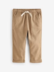 Tan Brown Regular Fit Linen Blend Pull on Trousers (3mths-7yrs) - Size 3-6 Months (62-68cm)