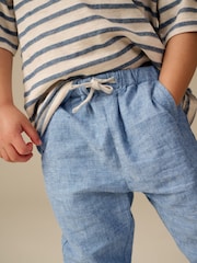 Chambray Blue Regular Fit Linen Blend Pull on Trousers (3mths-7yrs) - Size 3-6 Months (62-68cm)