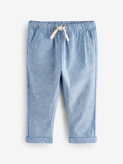 Chambray Blue Regular Fit Linen Blend Pull on Trousers (3mths-7yrs) - Size 3-6 Months (62-68cm)