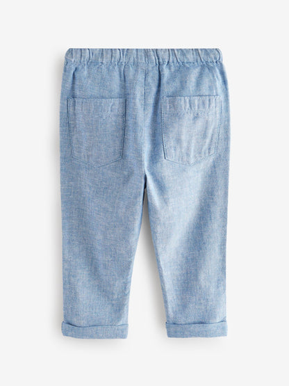 Chambray Blue Regular Fit Linen Blend Pull on Trousers (3mths-7yrs) - Size 3-6 Months (62-68cm)