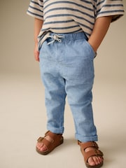 Chambray Blue Regular Fit Linen Blend Pull on Trousers (3mths-7yrs) - Size 3-6 Months (62-68cm)
