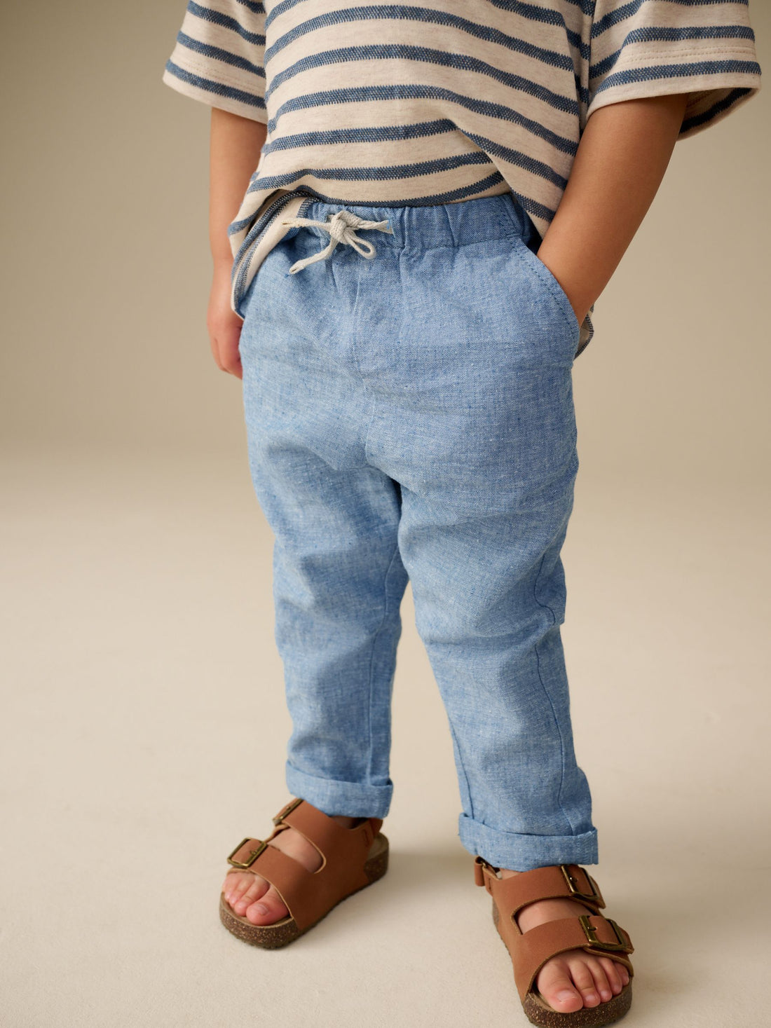 Chambray Blue Regular Fit Linen Blend Pull on Trousers (3mths-7yrs) - Size 3-6 Months (62-68cm) - Option 1