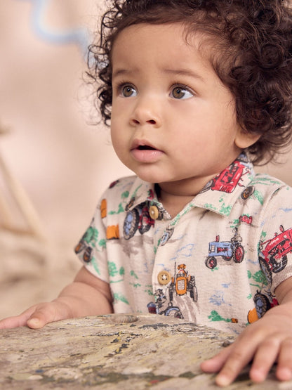Ecru Tractor Printed Collared 100% Cotton Cath Kidston Romper
