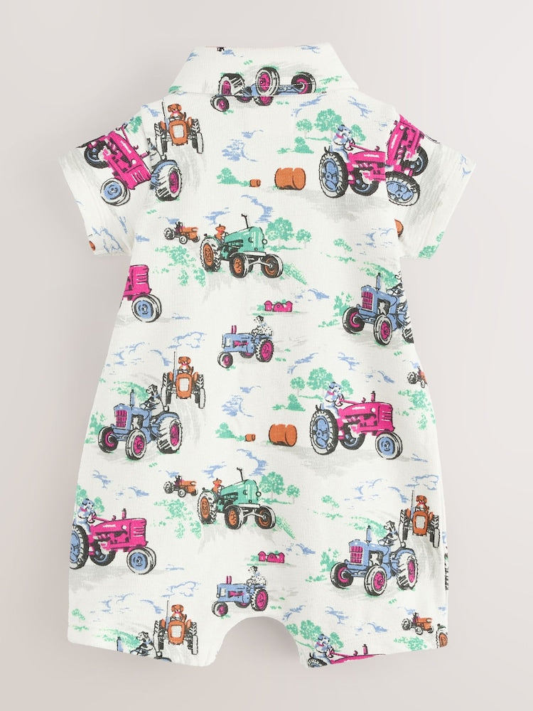 Ecru Tractor Printed Collared 100% Cotton Cath Kidston Romper