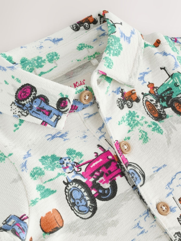 Ecru Tractor Printed Collared 100% Cotton Cath Kidston Romper