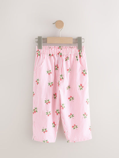 Pink Strawberry Print Pull On Trousers (3mths-7yrs) - Size 3-6 Months (62-68cm)