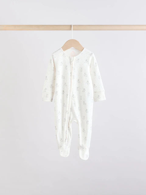 Brown/Cream 5 Pack Two Way Zip Baby Sleepsuits (0mths-2yrs)