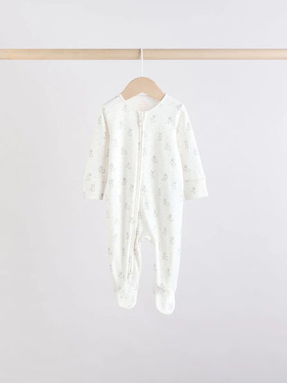 Brown/Cream 5 Pack Two Way Zip Baby Sleepsuits (0mths-2yrs)