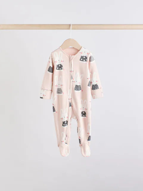 Brown/Cream 5 Pack Two Way Zip Baby Sleepsuits (0mths-2yrs)