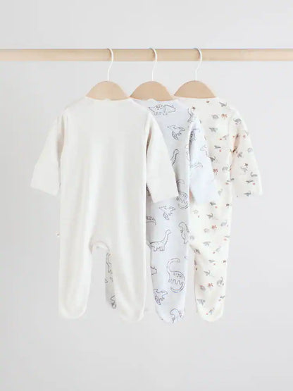Grey Baby Two Way Zip Sleepsuits 3 Pack (0-2yrs)