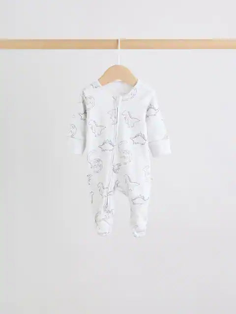Grey Baby Two Way Zip Sleepsuits 3 Pack (0-2yrs)