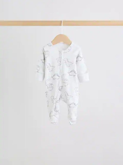 Grey Baby Two Way Zip Sleepsuits 3 Pack (0-2yrs)
