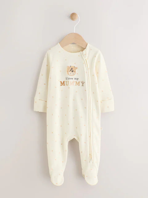 Ecru I Love My Mummy Two Way Zip Baby Sleepsuit (0-18mths)