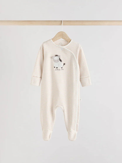 Grey 3 Pack Zebra 100% Cotton Baby Sleepsuits (0-2yrs)