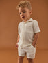 Ecru Texture Plain Revere Collar Short Sleeve Shirt And Shorts Set (3mths-7yrs) - Size 3-6 Months (62-68cm) - Ecru Texture Plain