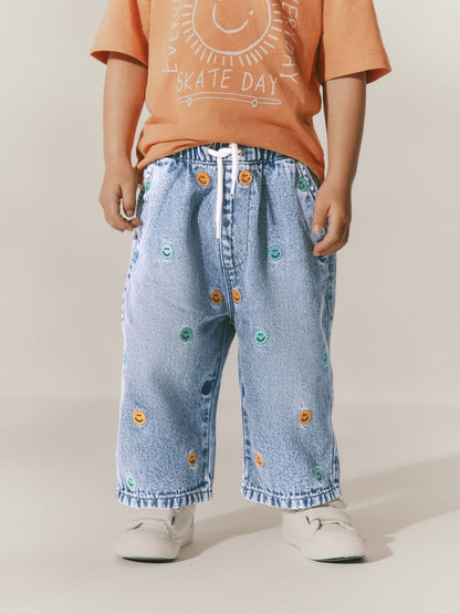 Blue All Over Embroidered Wide Fit Jeans (3mths-7yrs) - Blue All Over Embroidered / 12-18 Months (80-86cm)