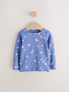 Neutral Lemon Print Rib Long Sleeve T-Shirt (3mths-7yrs) - Blue/Multi Spot Rib Long Sleeve / 12-18 Months (80-86cm)