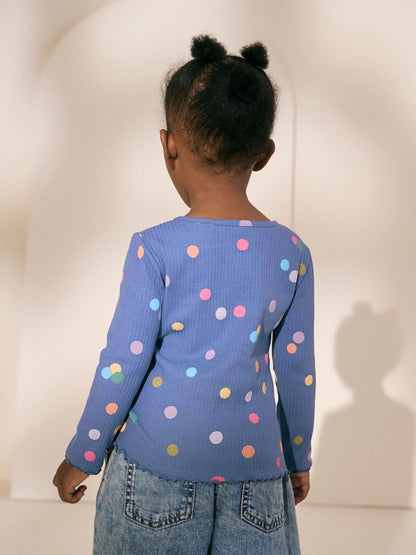 Blue/Multi Spot Rib Long Sleeve T-Shirt (3mths-7yrs)